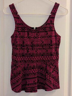 patterned magenta peplum tank blouse